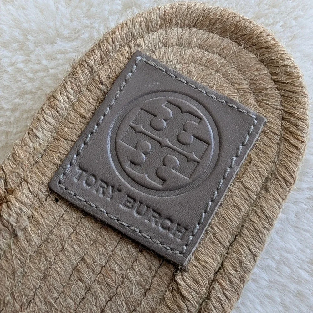 Tory Burch Gray Suede Espadrille Mules Slip On Flats Logo Gray Women Size 9